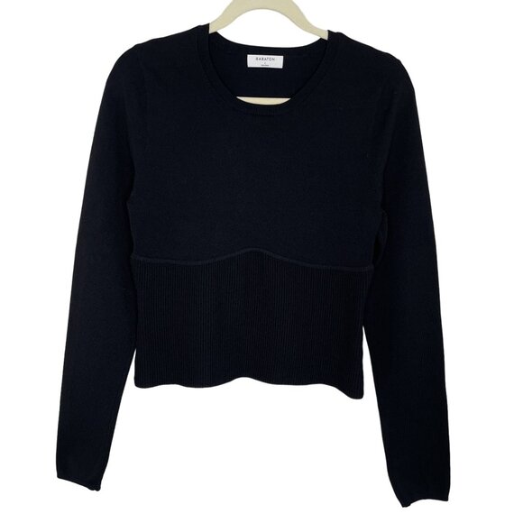 Babaton Tops - Babaton Black Ribbed Scoop Neck Long Sleeve Crop Top, L